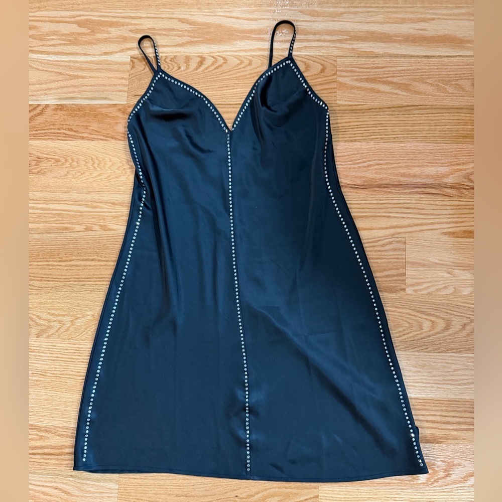 Victoria’s Secret Black Slip Dress with Rhinestone Trim-Size Medium
